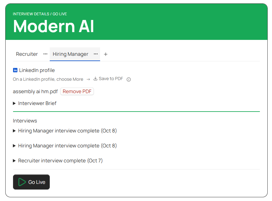 VantSide live interview interface showing compact interview assistance